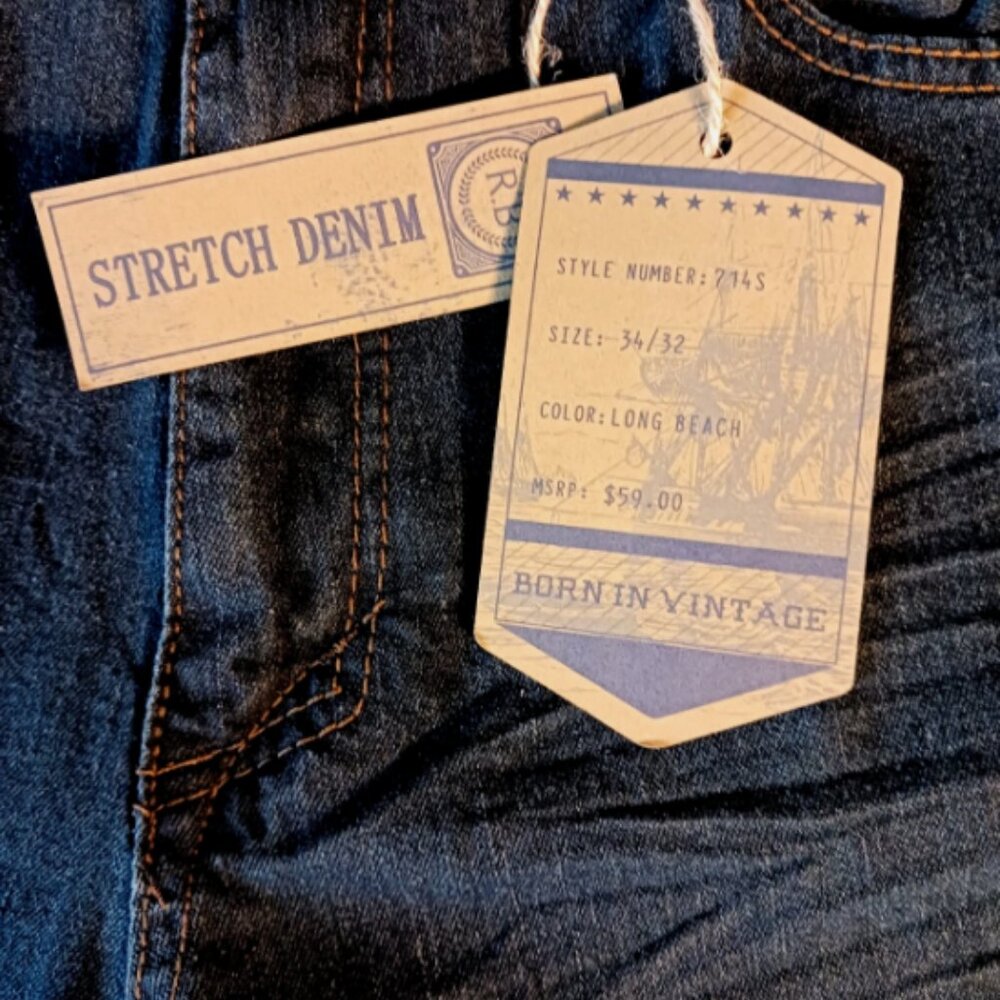 Recycled Blues mens Jeans 34 x 32 Slim Straight Stretch Denim Indigo Blue 120382 - Picture 9 of 12